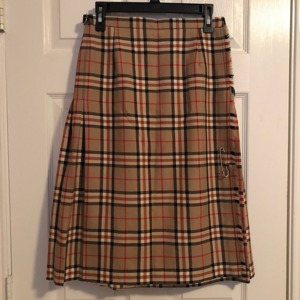 Vintage 60s Scottish Tan Plaid Wool Kilt Skirt